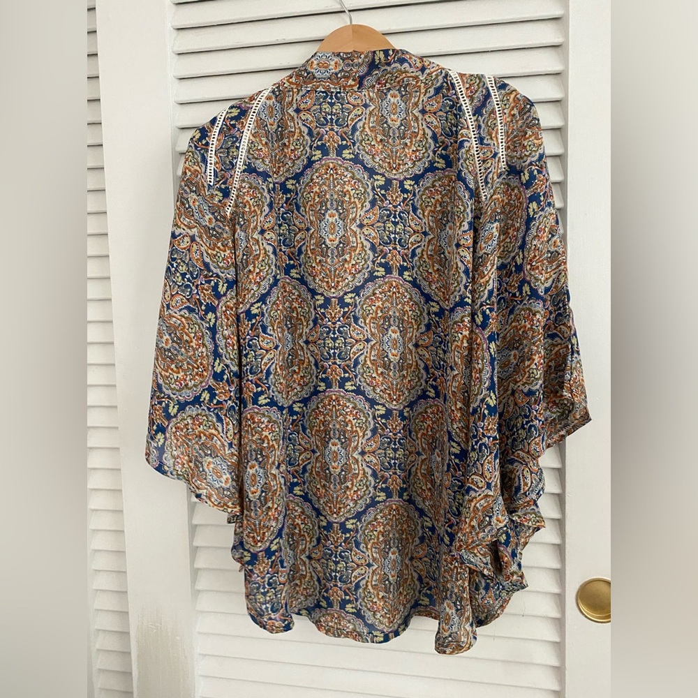 Blue white and orange kimono